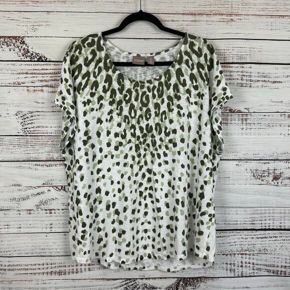 Women's Chicos White & Green Animal Print Cotton Modal Knit Short Sleeve Top XL - Picture 1 of 6